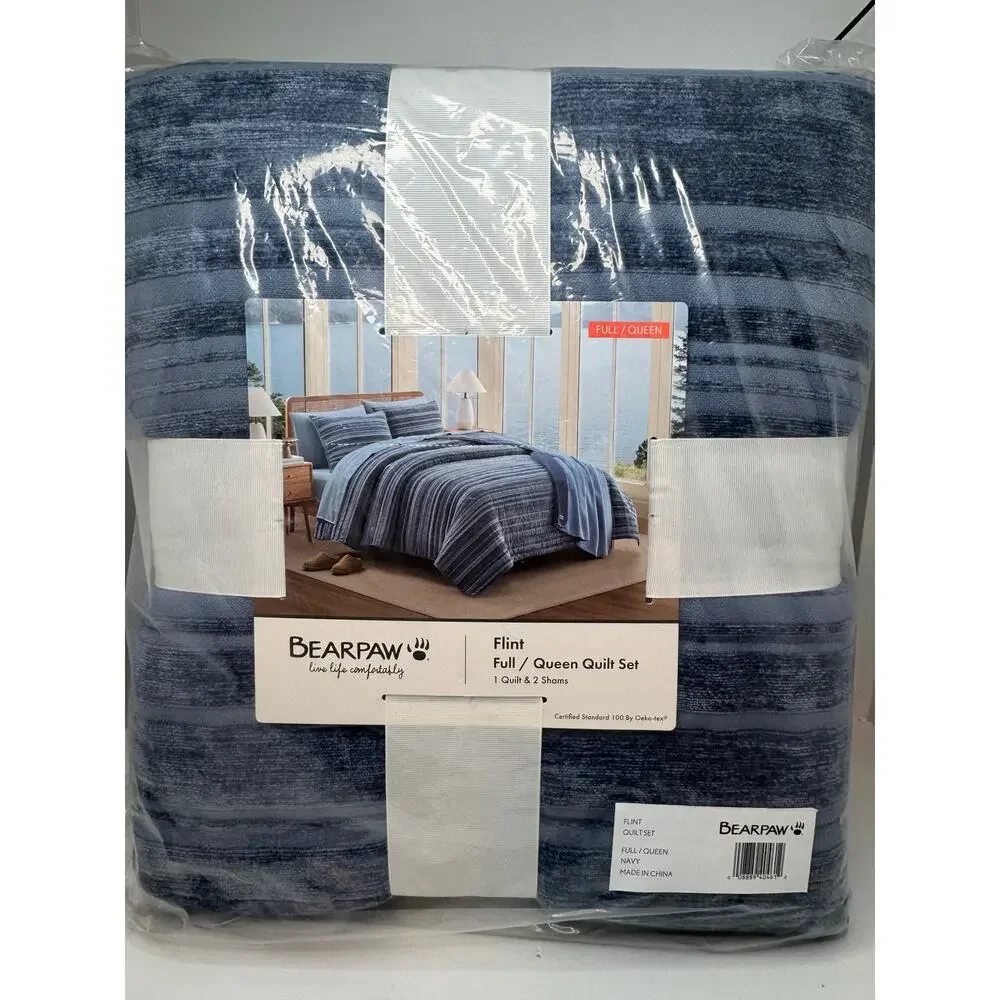 Bearpaw Flint Full/Queen Navy Quilt Set 3-Piece New in Package